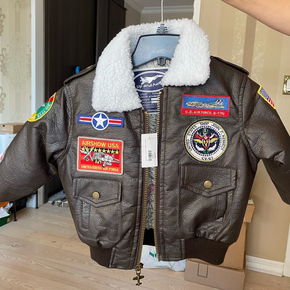 Up and away A-2 Bomber Jacket in Brown, size 4T. Brand new with tags.